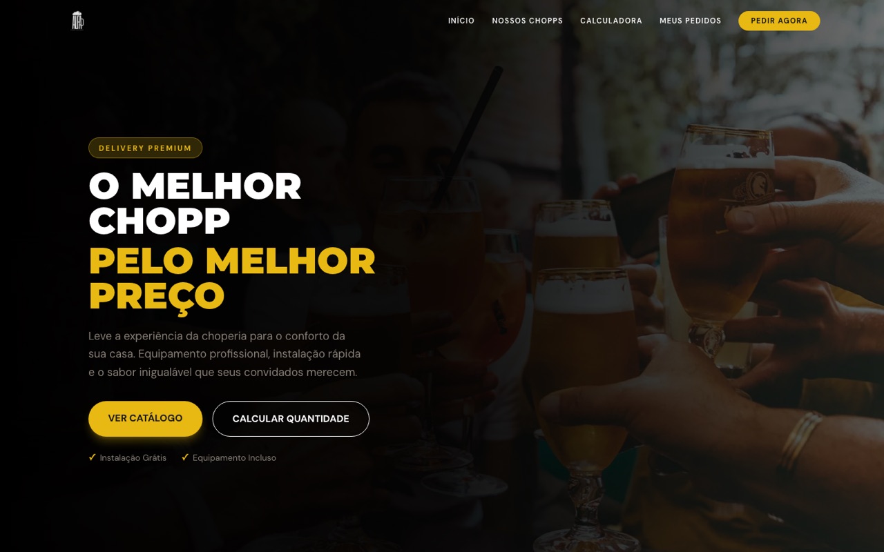 Página inicial do site da ALFA Chopp Delivery